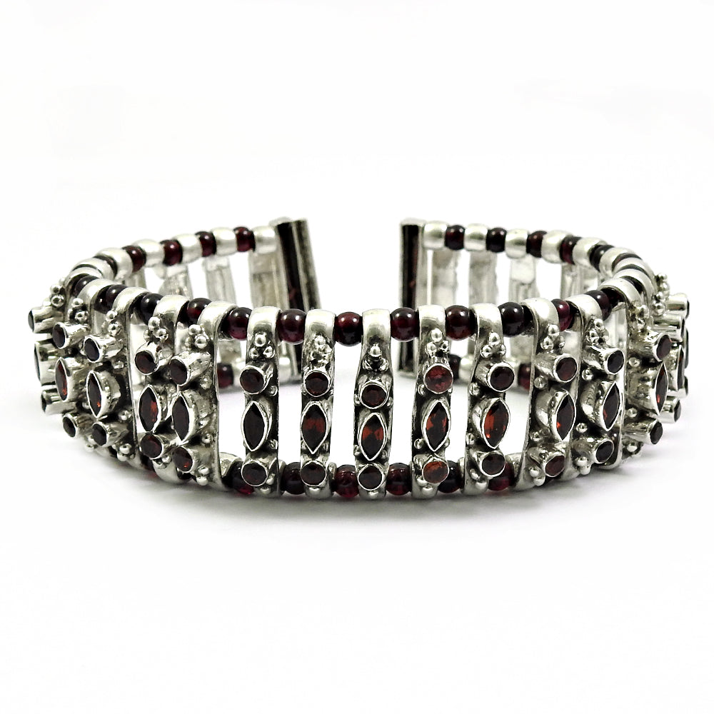 Natural Garnet Gemstone Chain Tribal Bracelet 925 Sterling Silver For Girls X2