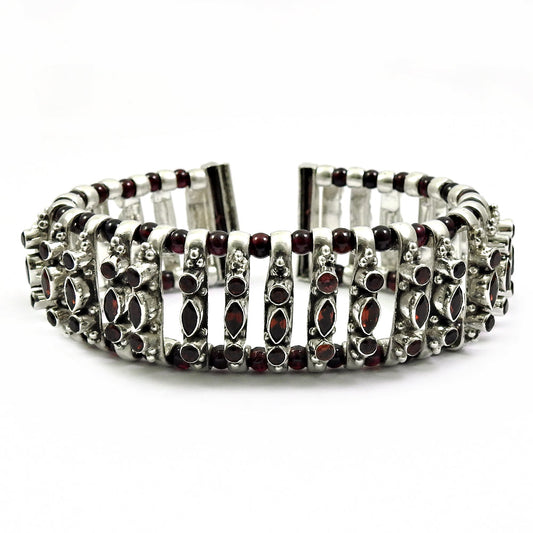 Natural Garnet Gemstone Chain Tribal Bracelet 925 Sterling Silver For Girls X2