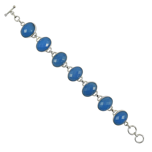Blue Chalcedony Gemstone Bracelet 925 Sterling Silver Gift For Her Jewelry F77