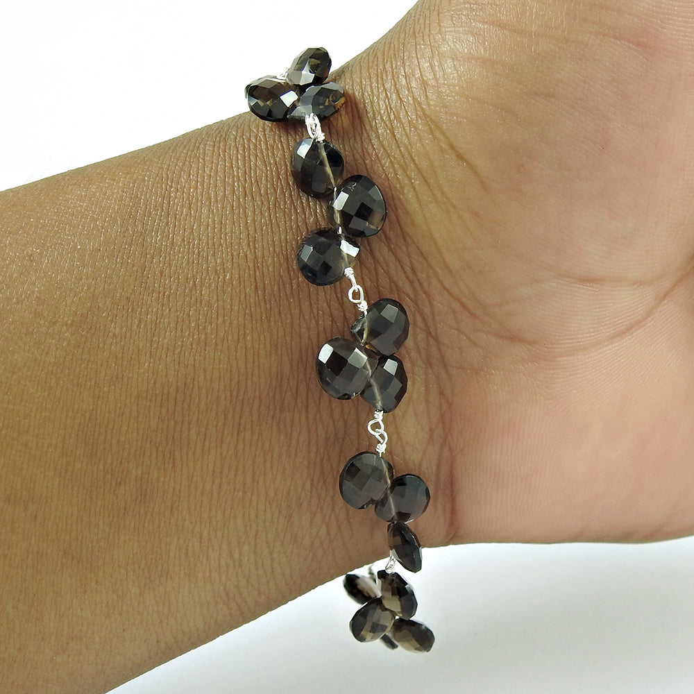 Pear Smoky Quartz Gemstone 925 Solid Silver Wife Bezel Chain New Ethnic Bracelet