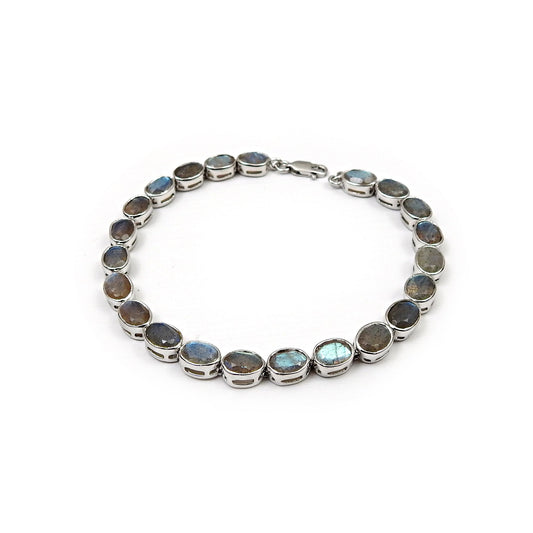 Solid 925 Sterling Silver Natural Labradorite Gemstone Statement Bracelet