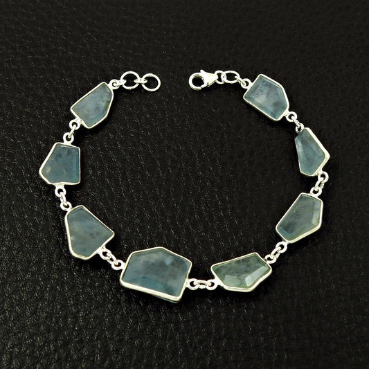 Aquamarine Gemstone 925 Silver Anniversary Ethnic Chain Sister Birthday Bracelet