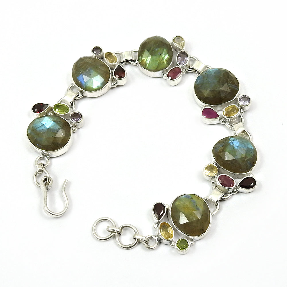 Natural Labradorite Gemstone Chain Stylish Bracelet 925 Silver For Girls A4