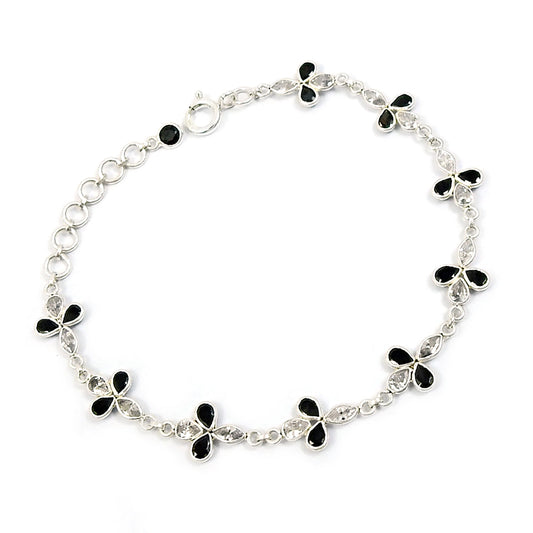 Natural Cubic Zirconia Gemstone Chain Ethnic Bracelet 925 Silver For Women H3