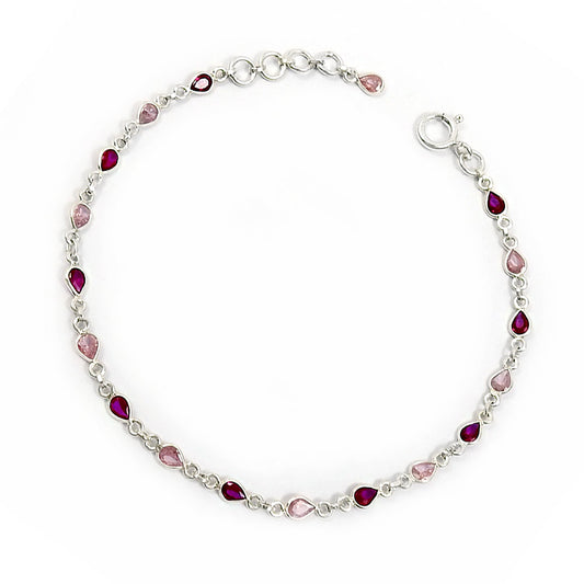 Natural Cubic Zirconia Gemstone Chain Ethnic Bracelet 925 Sterling Silver N51