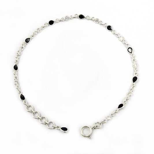 Cubic Zirconia Gemstone 925 Sterling Silver Vintage Chain Anniversary Bracelet