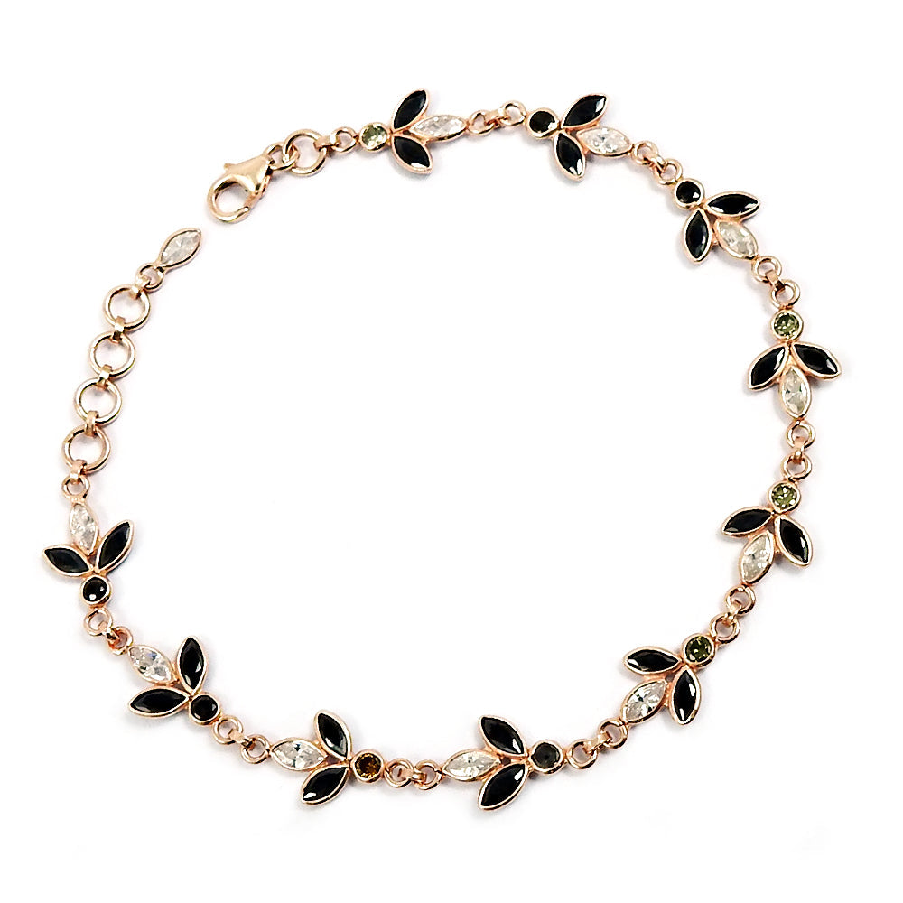 925 Silver Natural Cubic Zirconia Chain Rose Gold Plated Statement Bracelet