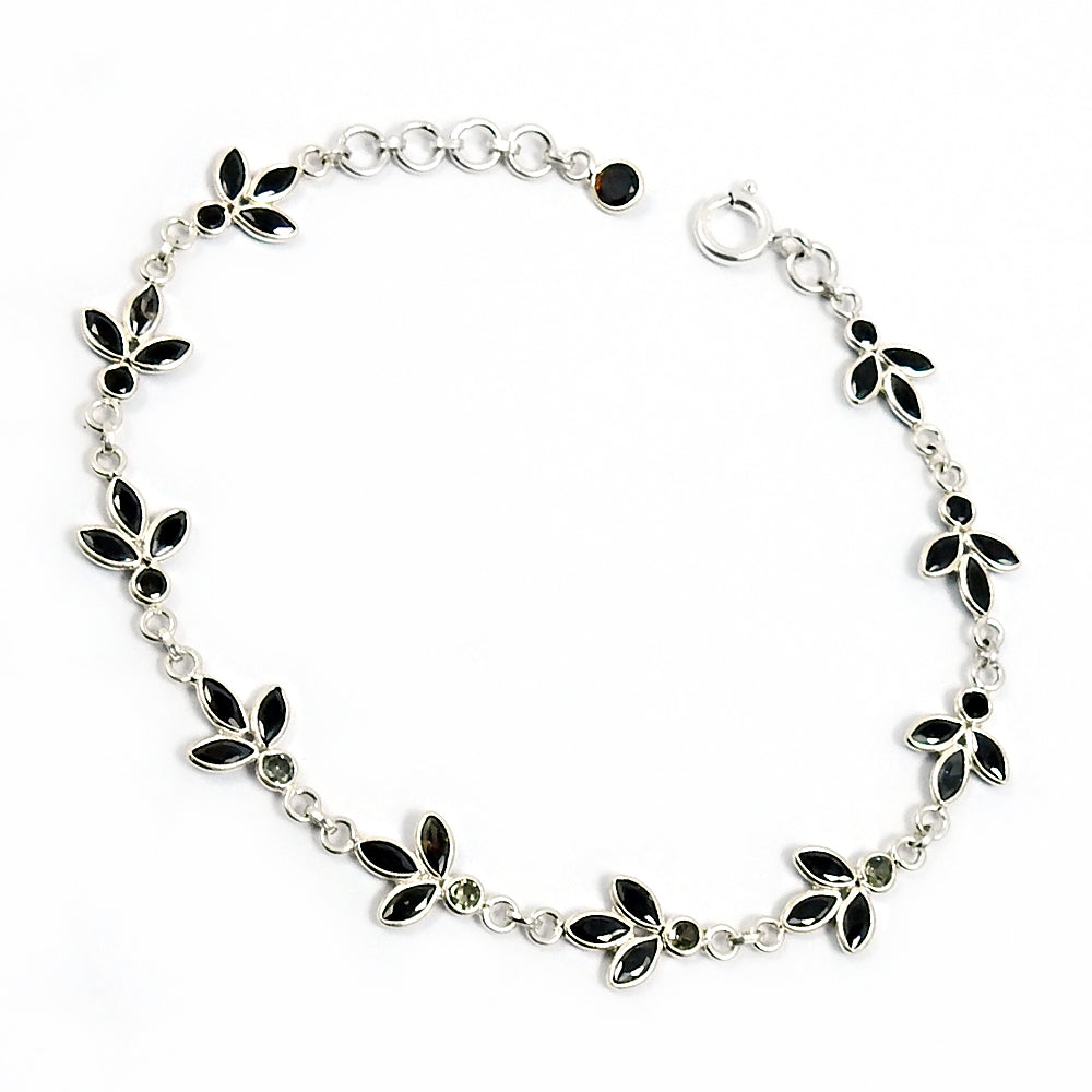 Cubic Zirconia Gemstone Vintage Bezel Sister Boho Chain Bracelet Sterling Silver