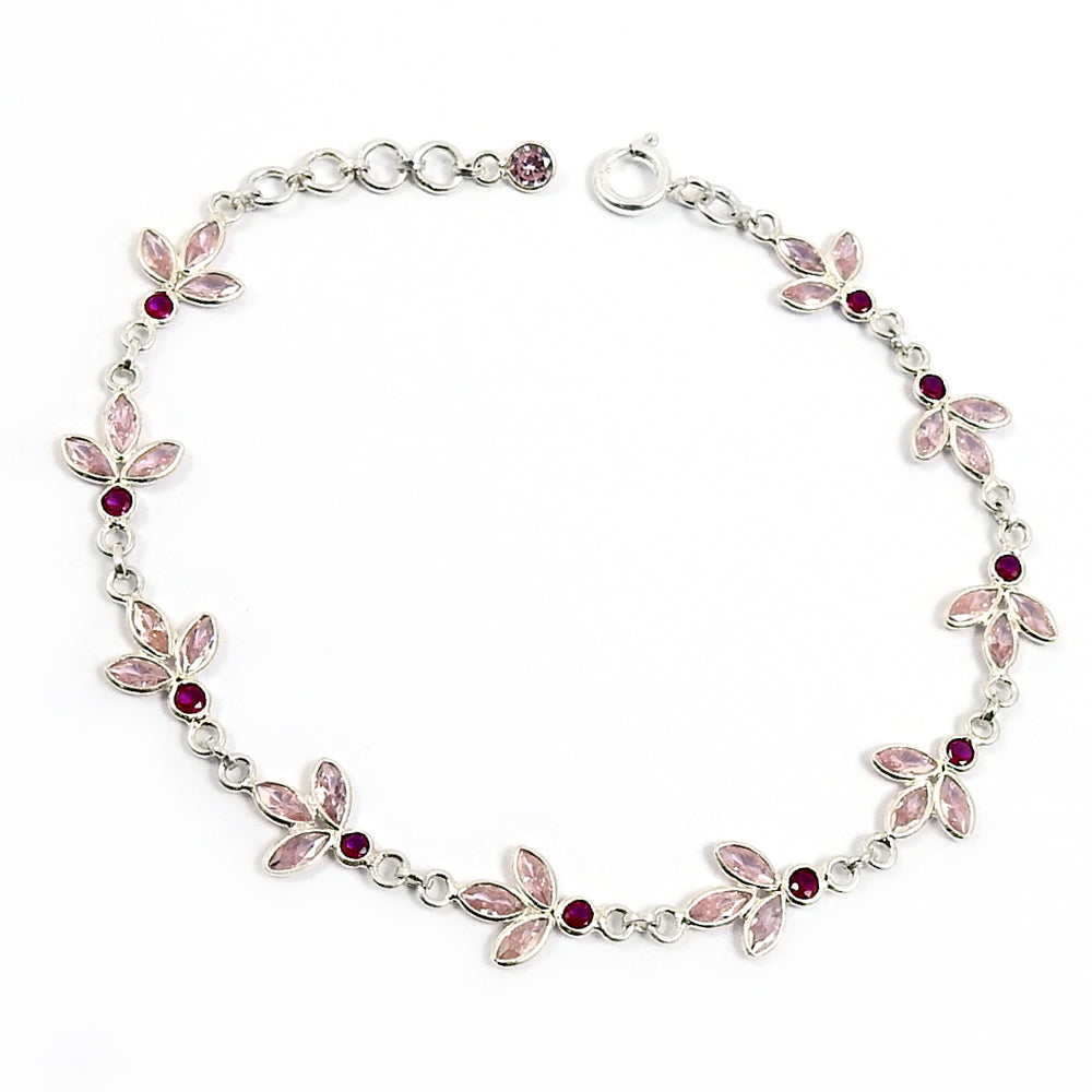 Natural Cubic Zirconia Gemstone Chain Boho Bracelet 925 Silver For Girls K17