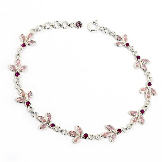 Natural Cubic Zirconia Gemstone Chain Boho Bracelet 925 Silver For Girls K17