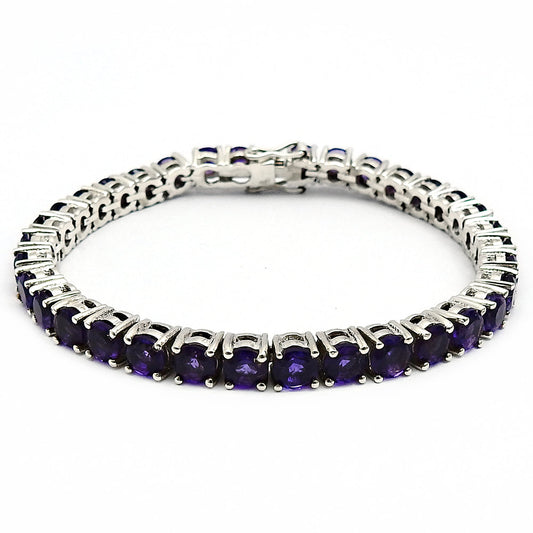 Round Natural Amethyst Chain Tribal Crown Chakra Bracelet 925 Sterling Silver