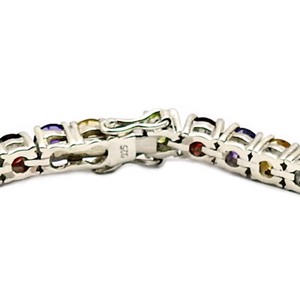 Round Shaped Natural Gemstones 925 Sterling Silver Bracelet