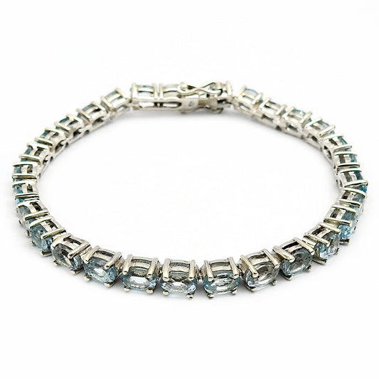 925 Solid Silver Oval Blue Topaz Gemstone Ethnic Chain Best Friend Gift Bracelet
