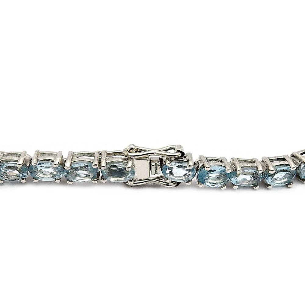 925 Solid Silver Oval Blue Topaz Gemstone Ethnic Chain Best Friend Gift Bracelet