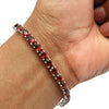 Oval Natural Garnet Gemstone 925 Sterling Silver Statement Bracelet