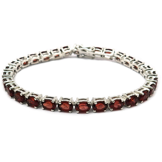 Oval Natural Garnet Gemstone 925 Sterling Silver Statement Bracelet