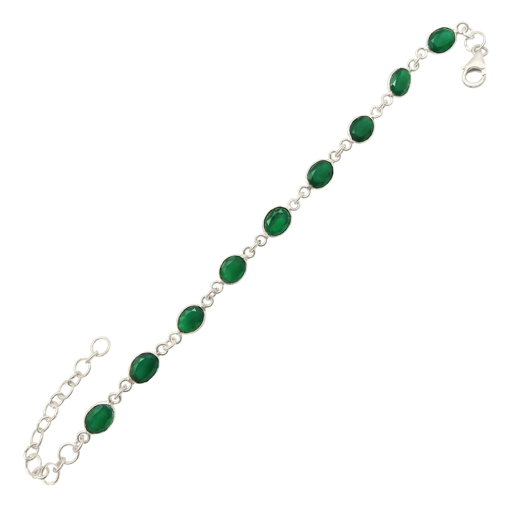 Natural Green Onyx Gemstone Bezel Bracelet 925 Sterling Silver Handmade Jewelry