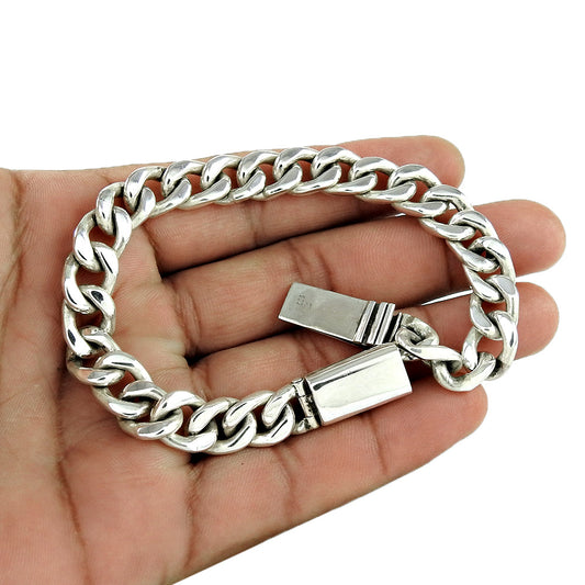 Handmade Solid 925 Sterling Silver Men's Cuban Link Bracelet