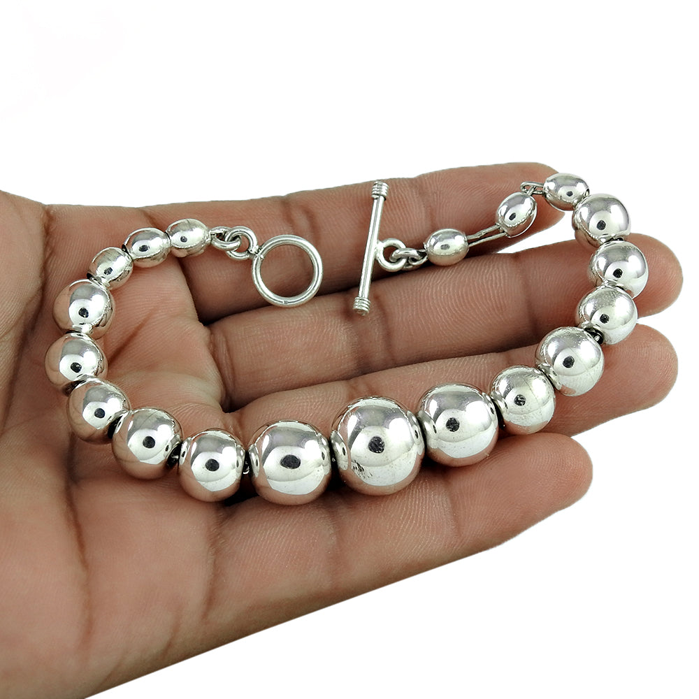 Solid 925 Sterling Silver Beaded Bracelet