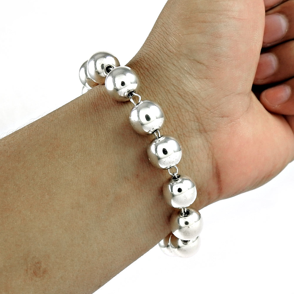 Classic Solid 925 Sterling Silver Beaded Bracelet