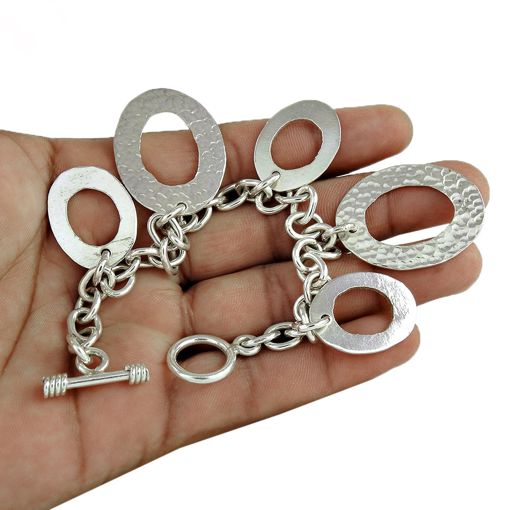 925 Sterling Silver Circle Charm Bracelet for Women Girls