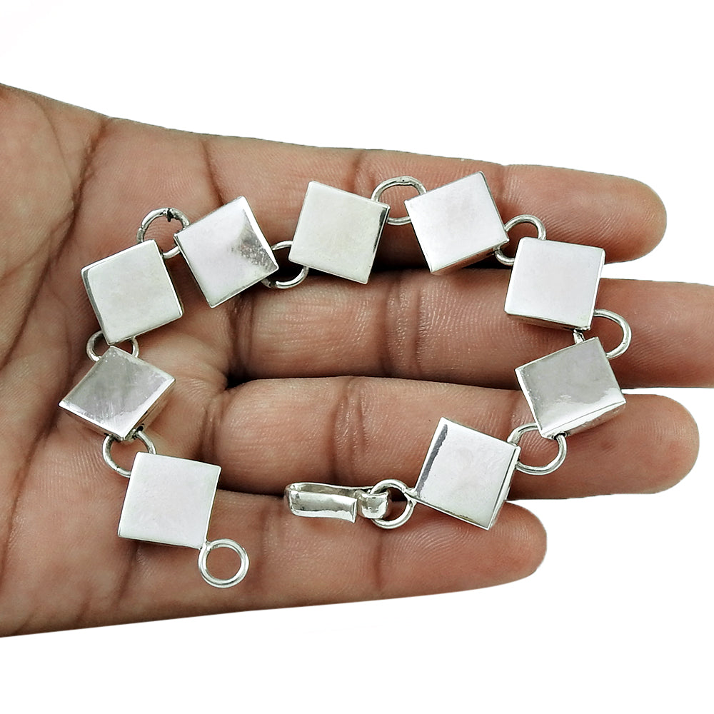 Solid Sterling Silver Square Link Bracelet