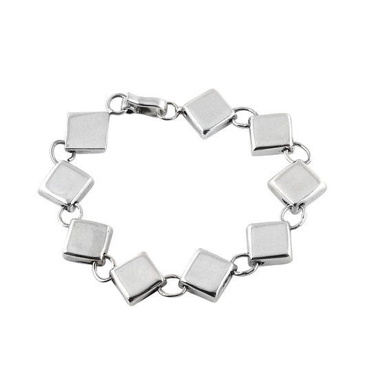 Solid Sterling Silver Square Link Bracelet