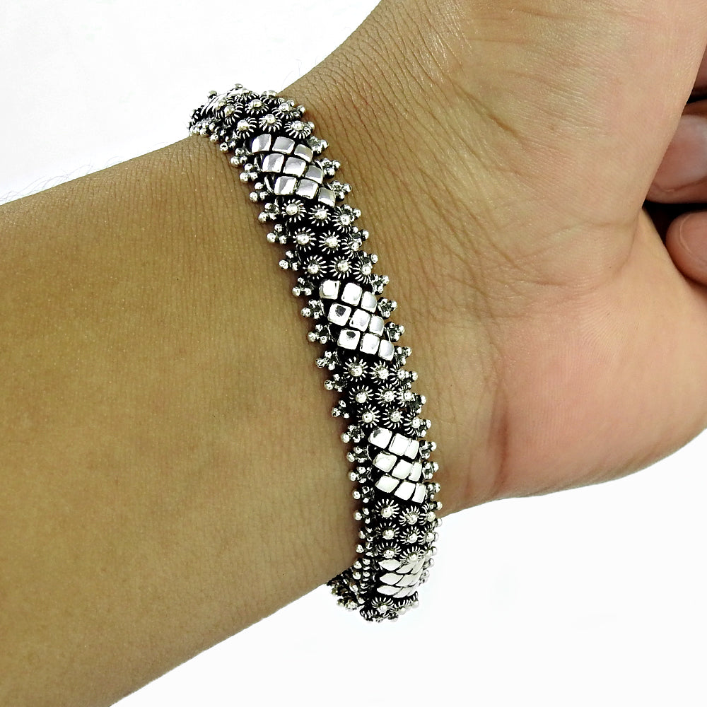 Oxidized 925 Sterling Silver Statement Bracelet for Women