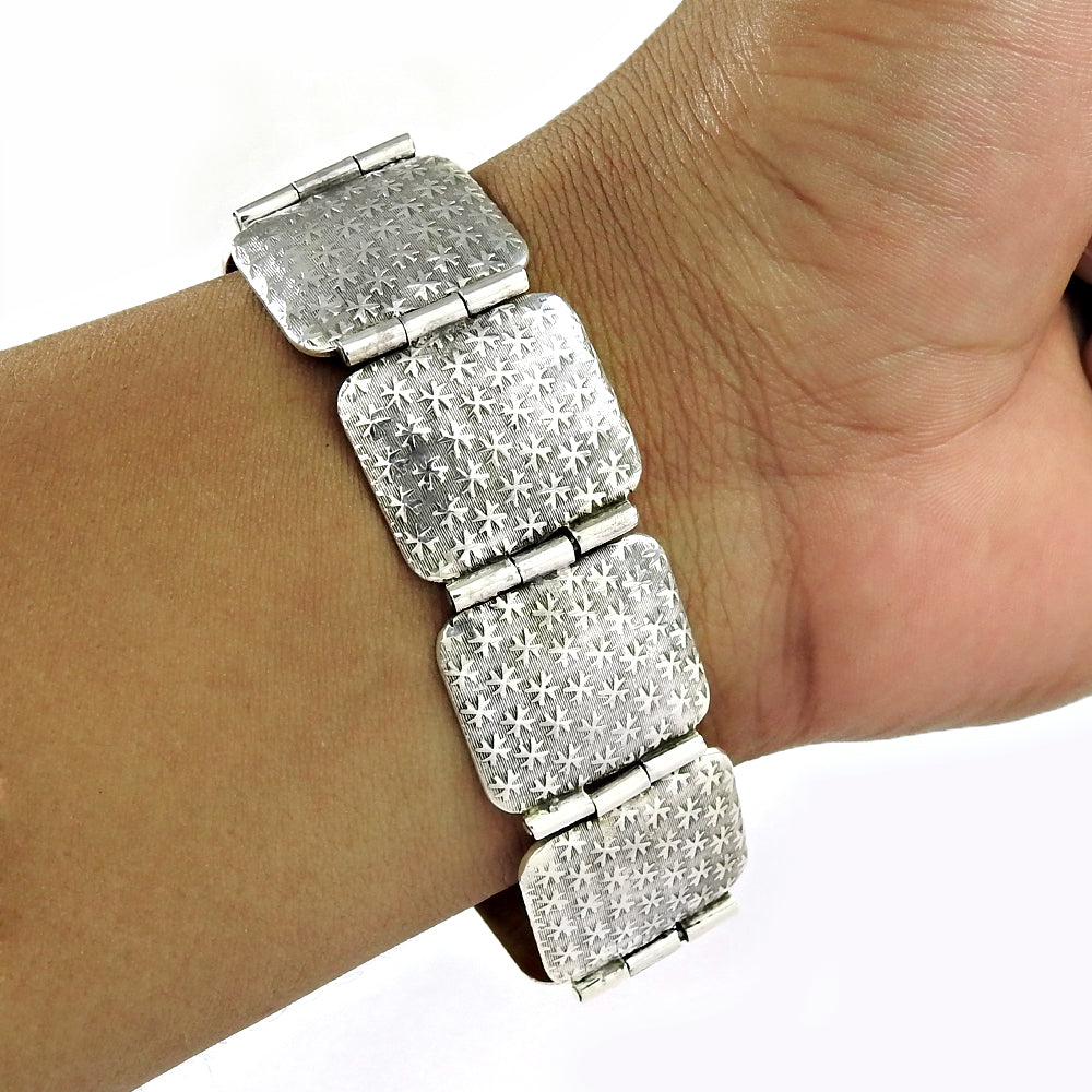 Solid 925 Sterling Silver Wide Bracelet Jewelry Gift
