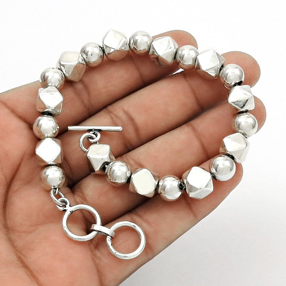 Solid 925 Sterling Silver Beads Bracelet for Women Girls