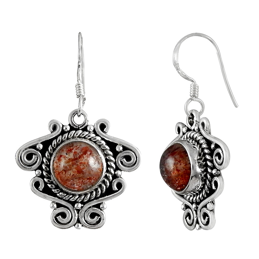 925 Sterling Silver Genuine Sunstone Dangle Earrings