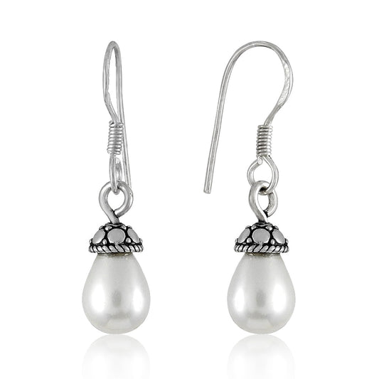 June Birth Briolette Natural Pearl Unique Drop Bezel Earrings 925 Solid Silver