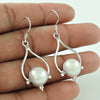 Round Pearl 925 Solid Silver Dangle June Engagement Vintage Earrings
