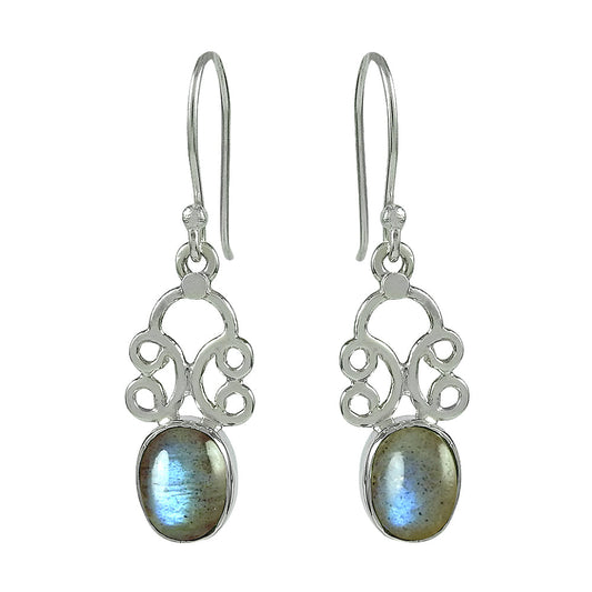 Natural Labradorite Gemstone 925 Silver Drop Dangle Ethnic Earrings For Girls N2