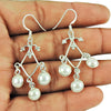 Round Pearl 925 Solid Silver June Boho Hook Wife Dangle Drop Earrings
