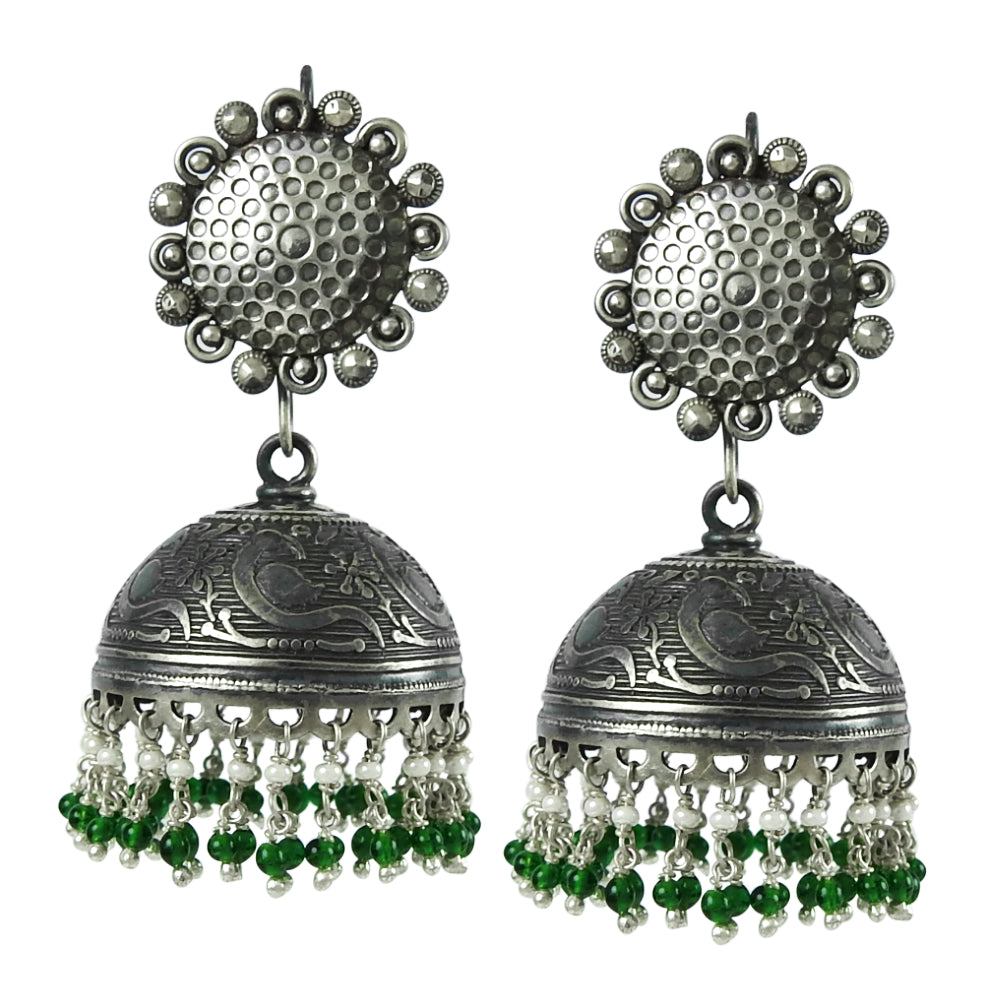 925 Solid Silver Round Onyx Mother Birthday Dangle Drop Jhumki August Earrings
