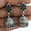 Solid 925 Silver Jhumki Natural Green Onyx Ruby Earrings Gift For Her