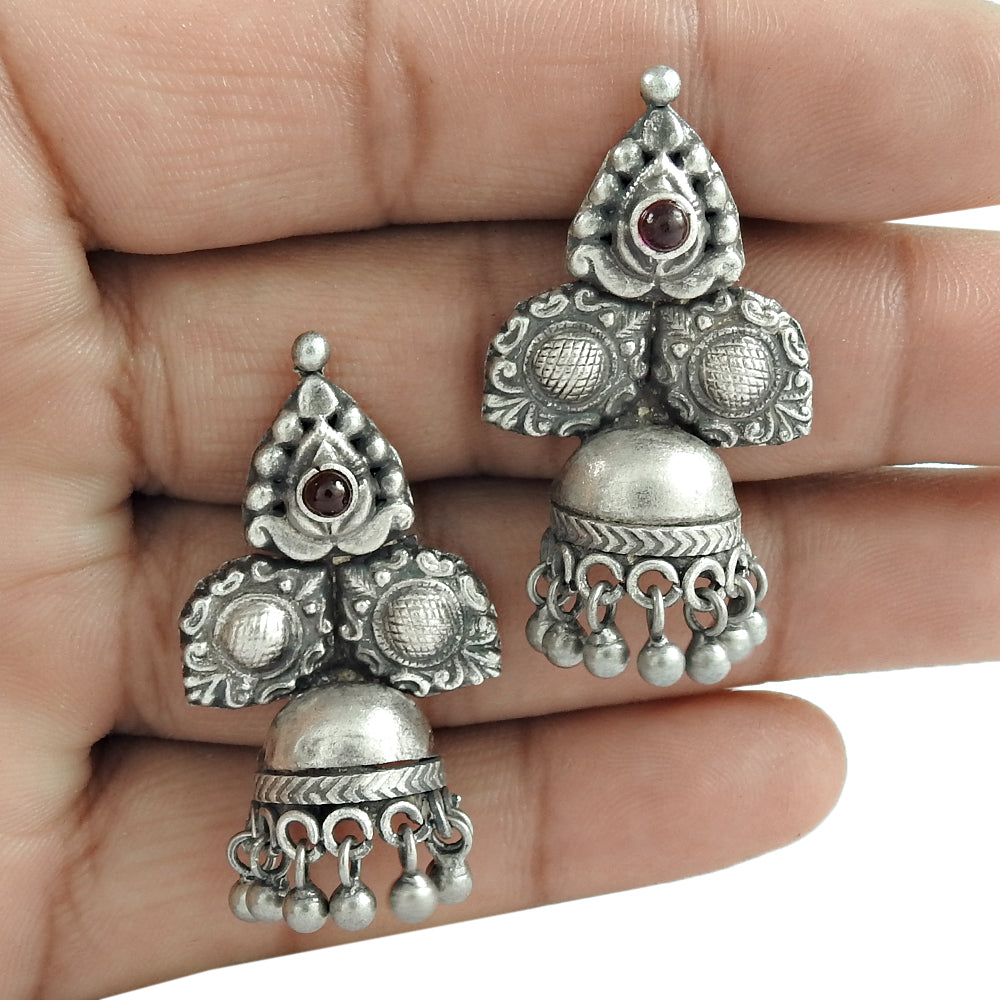 Birthday Gift For Her Natural Garnet Drop Dangle Tribal Earrings 925 Silver H93