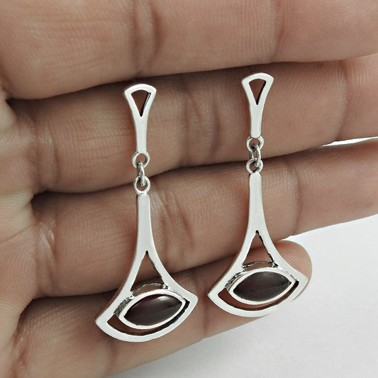 Natural Garnet Gemstone 925 Silver Drop Dangle Vintage Earrings For Women H86