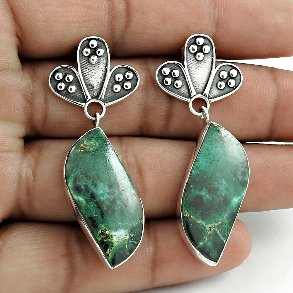 Natural Agate Gemstone Drop Dangle Ethnic Earrings 925 Sterling Silver D7