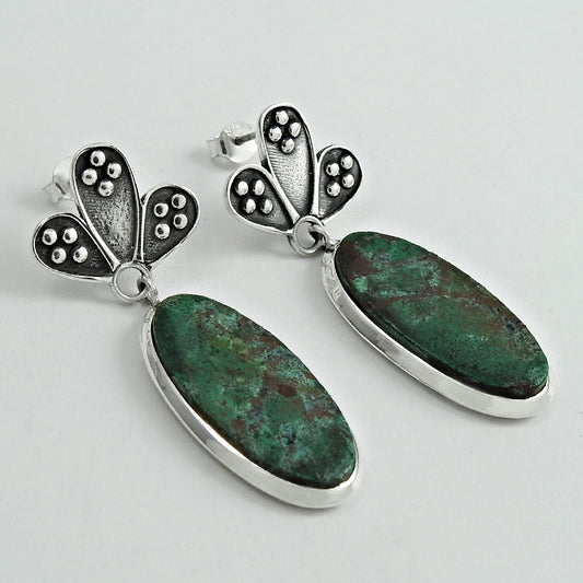 Gift For Woman Drop Dangle Bohemian Earrings 925 Silver Natural Agate H3