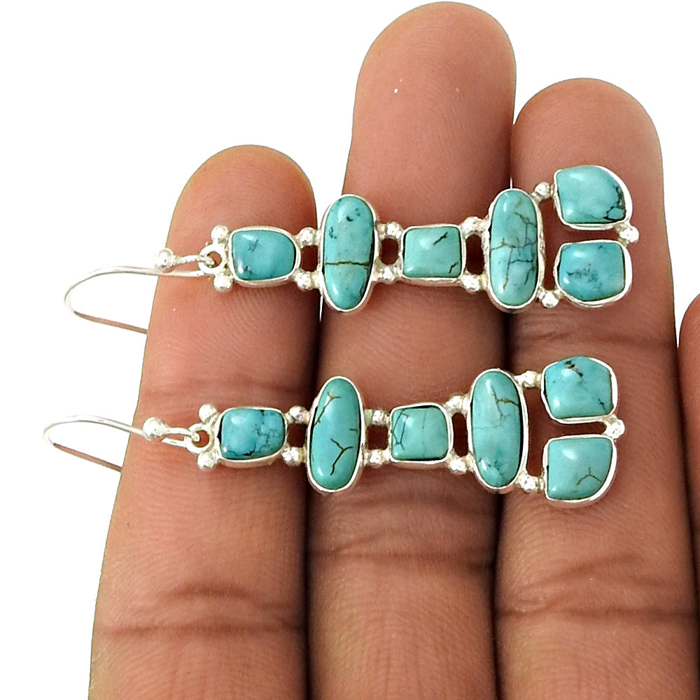 Natural Turquoise 925 Silver Drop Dangle Inukshuk Earrings For Women O86