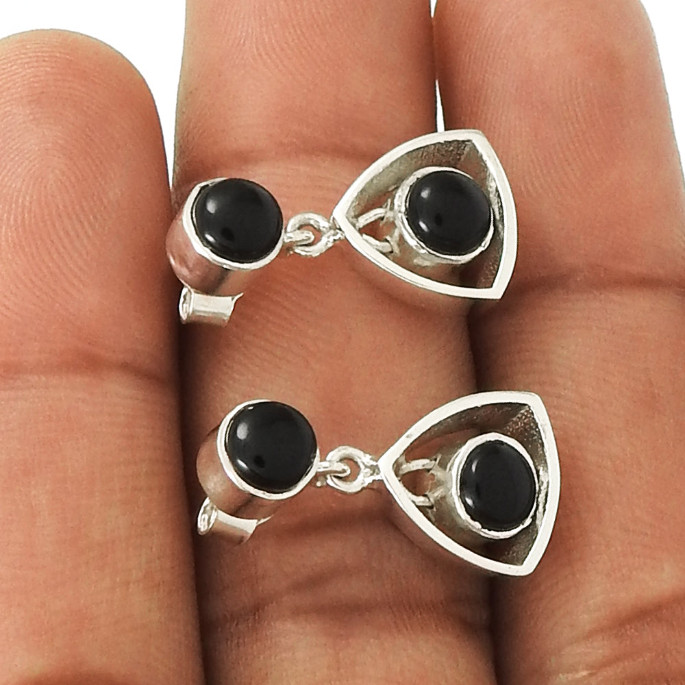 Natural Black Onyx Gemstone Drop Dangle Vintage Earrings 925 Sterling Silver For Girls