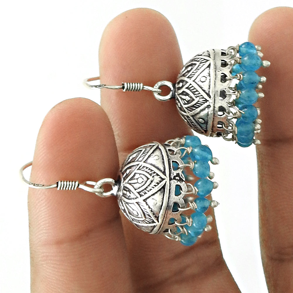 Natural Topaz Gemstone Drop Dangle Jhumki Earrings 925 Silver For Girls R3