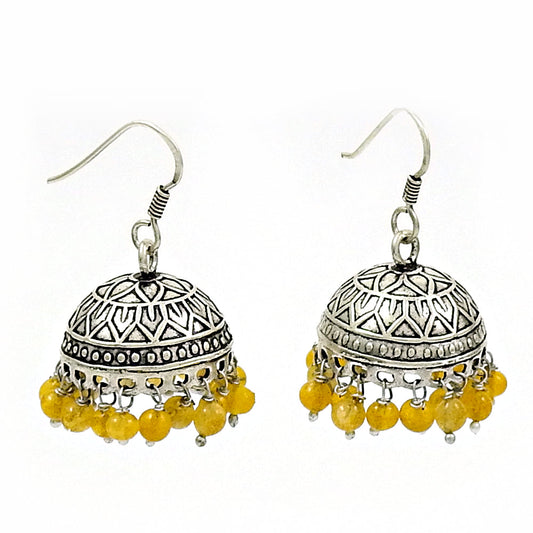 Natural Citrine Gemstone 925 Sterling Silver Dangle Jhumki Earrings For Women S3