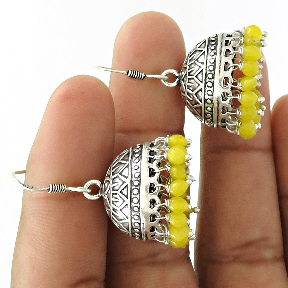 Gift For Woman Girl Natural Yellow Onyx Drop Dangle Jhumki Earrings 925 Silver D45