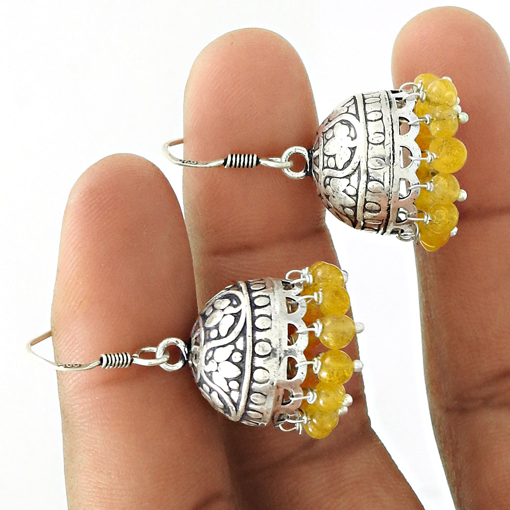 Woman Gift Natural Citrine Drop Dangle Jhumki Earrings 925 Silver X3