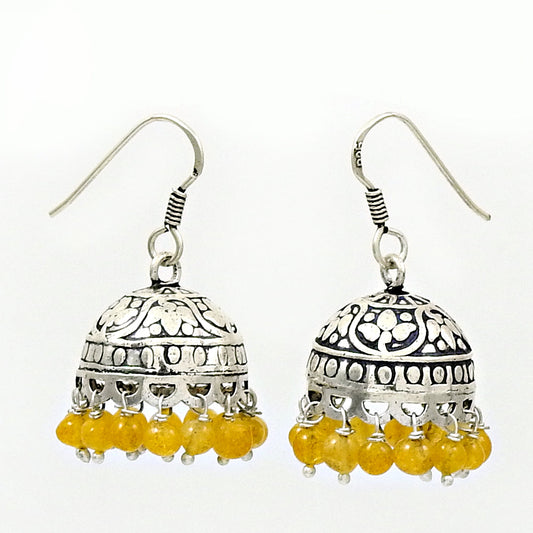 Woman Gift Natural Citrine Drop Dangle Jhumki Earrings 925 Silver X3