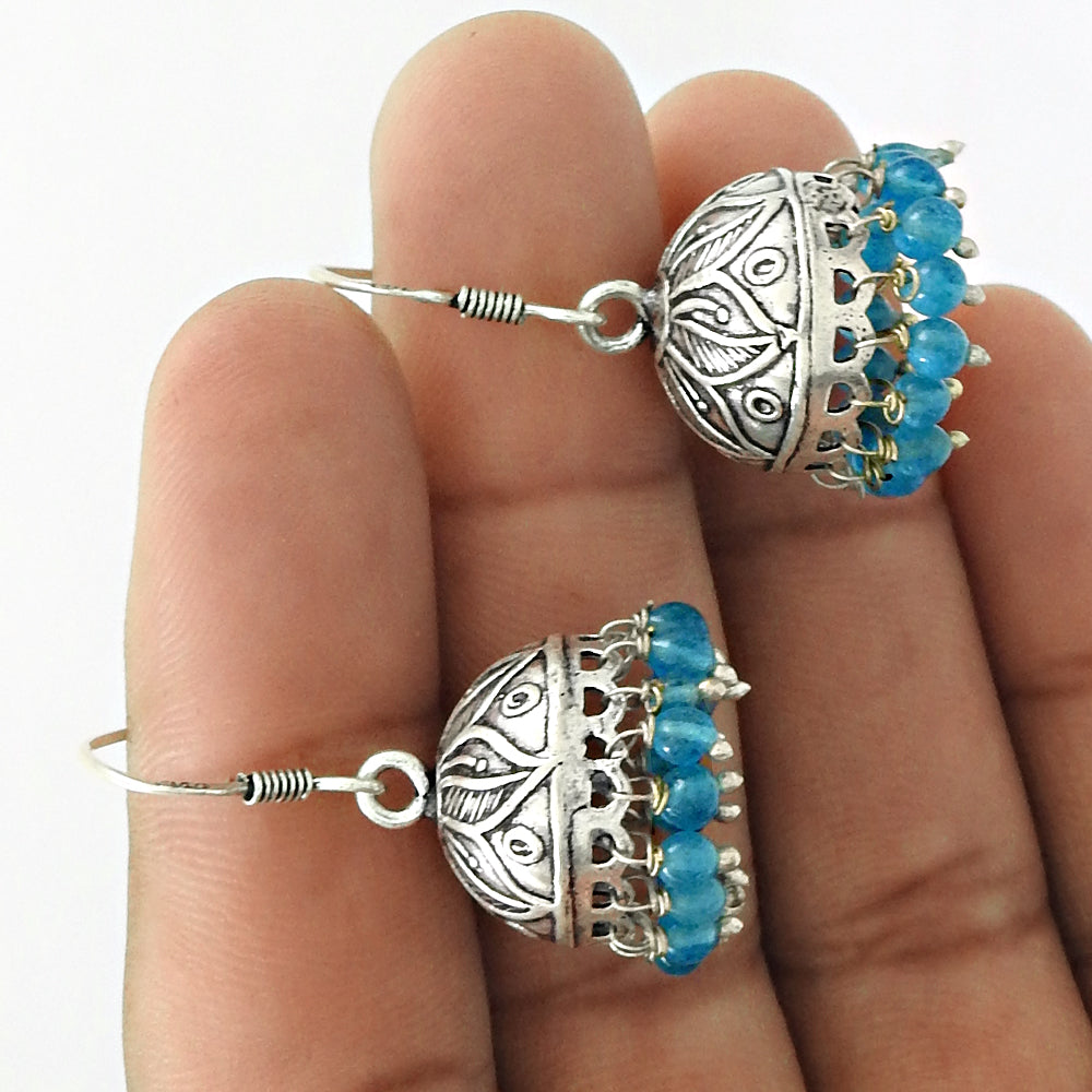 Gift For Woman Drop Dangle Jhumki Earrings 925 Silver Natural Topaz Gemstone Q1