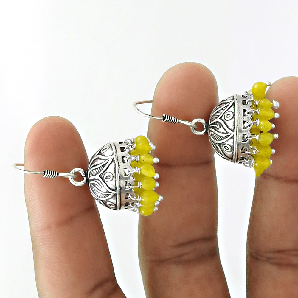 Gift For Woman Girl 925 Silver Natural Yellow Onyx Dangle Jhumki Earrings V45